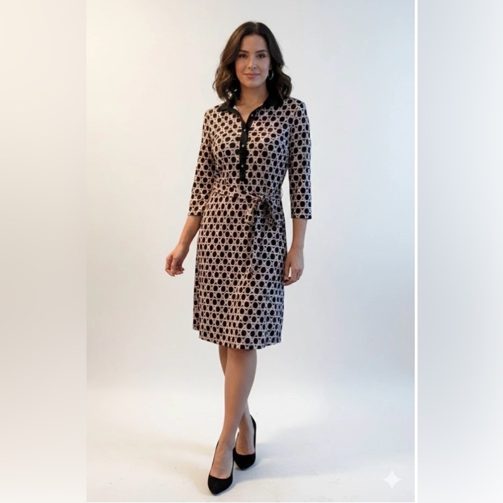 J Mclaughlin Catalina Cloth Geometric Print Belted Dress Size M